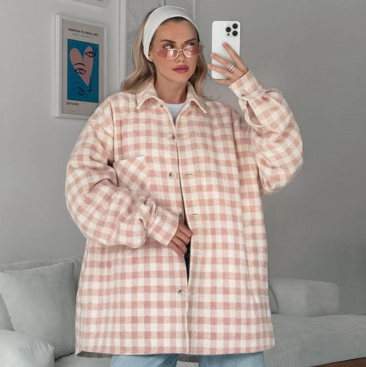 A Fashion Simple Plaid Coat Niche Loose free delivery