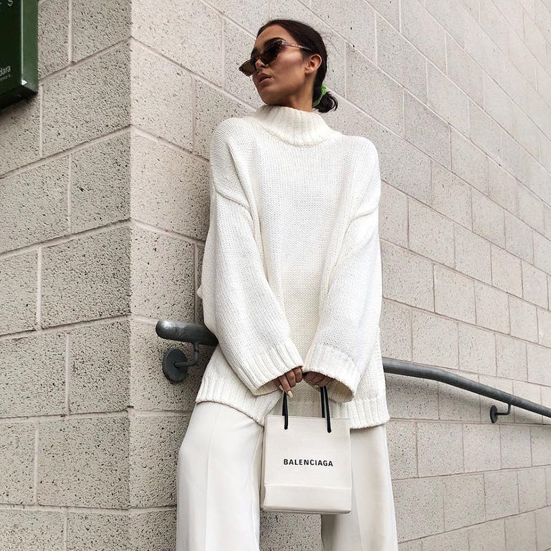 A High collar loose sweater coat free delivery
