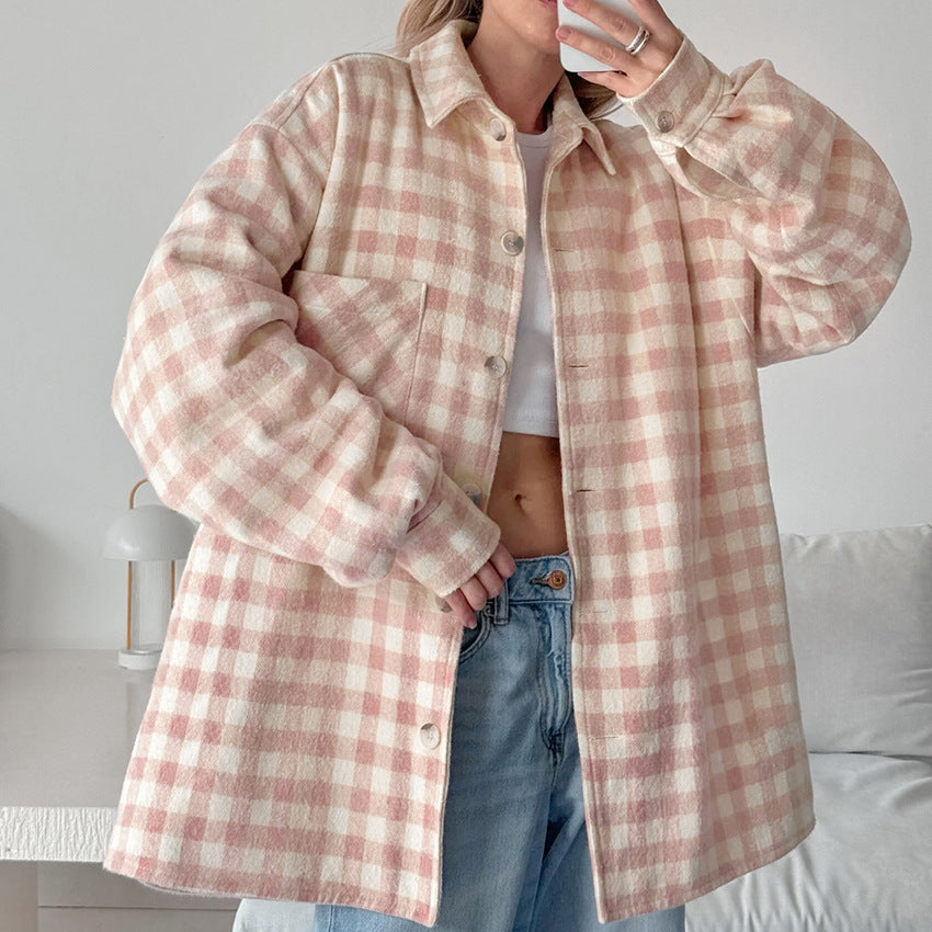 A Fashion Simple Plaid Coat Niche Loose free delivery