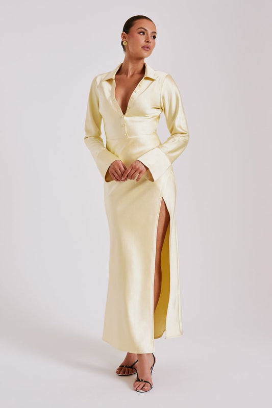A Women's Satin Dress Long Sleeve Split free delivery