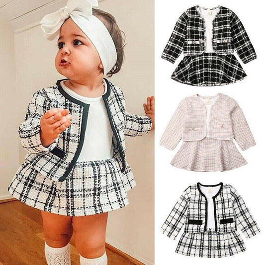 Long-sleeved Dresses Two-piece Children's Baby Small Incense Wind Suit free delivery