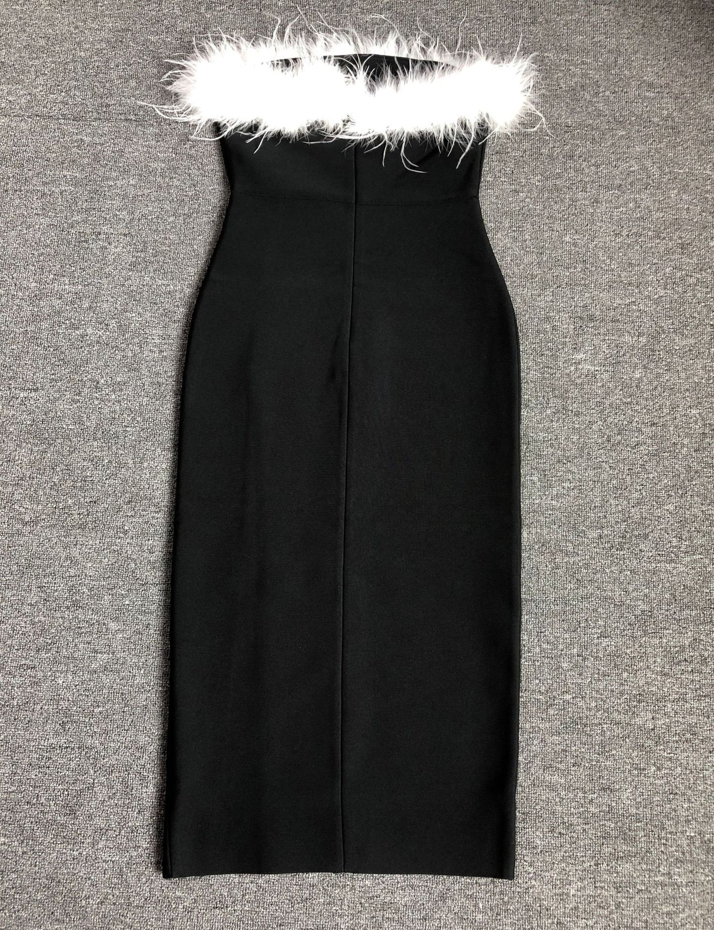 A European And American Off-shoulder Contrast Color Ostrich Hair Tube Top High Slit Bandage One-piece Dress free delivery