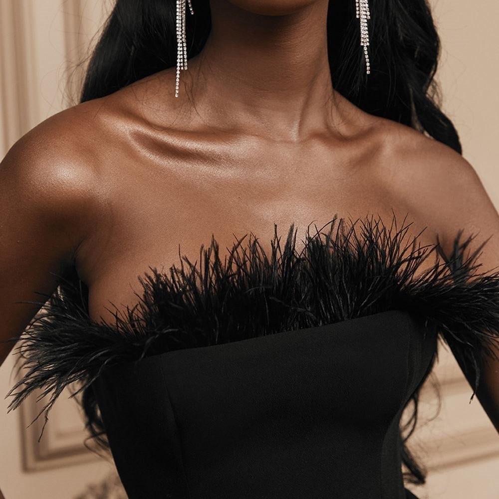 A New one-shoulder tube top with feather wrap hip dress free delivery