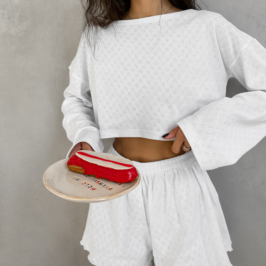 A Comfortable Heart Jacquard Breathing Pajama Set - Long Sleeping Shorts Suit with Free Delivery