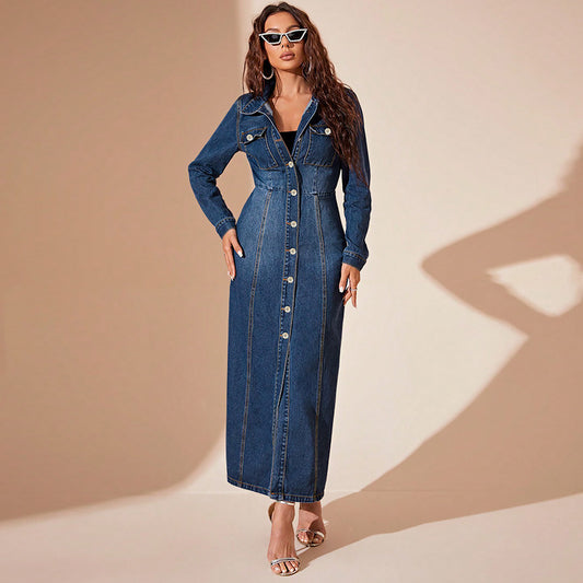 A Denim Button Cardigan Jacket Dress - Women's Versatile Fashion with Free Delivery