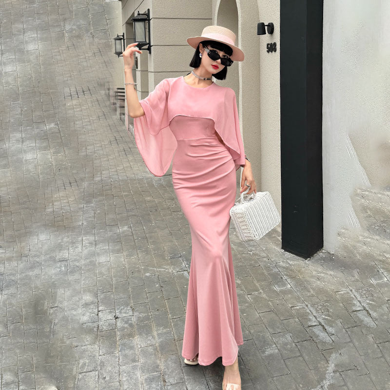 A Homemade Elegant Butterfly Short Sleeve Fishtail Dress free delivery