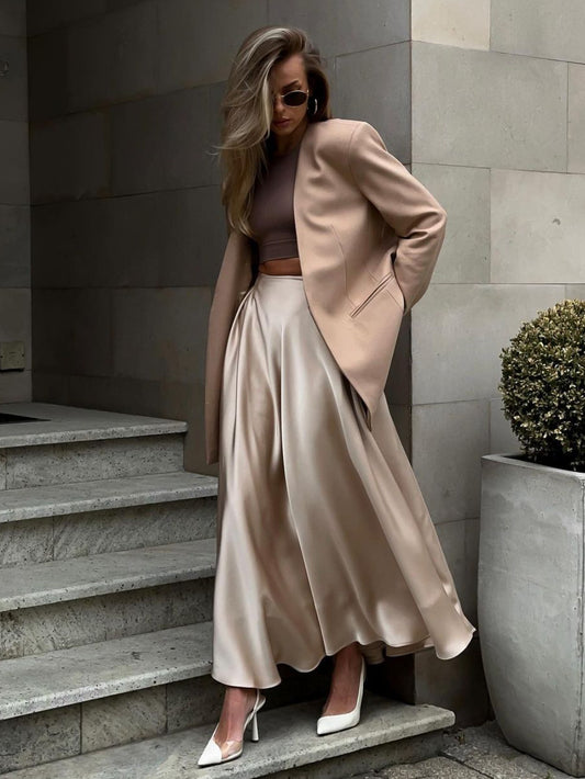 A Women's Fashion Graceful Satin Satin Long Skirt free delivery
