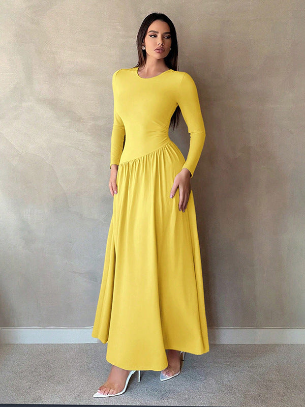 A Base Pleated Solid Color Long Dress free delivery