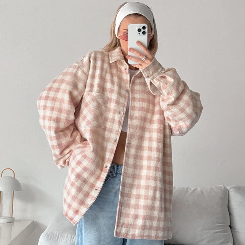 A Fashion Simple Plaid Coat Niche Loose free delivery