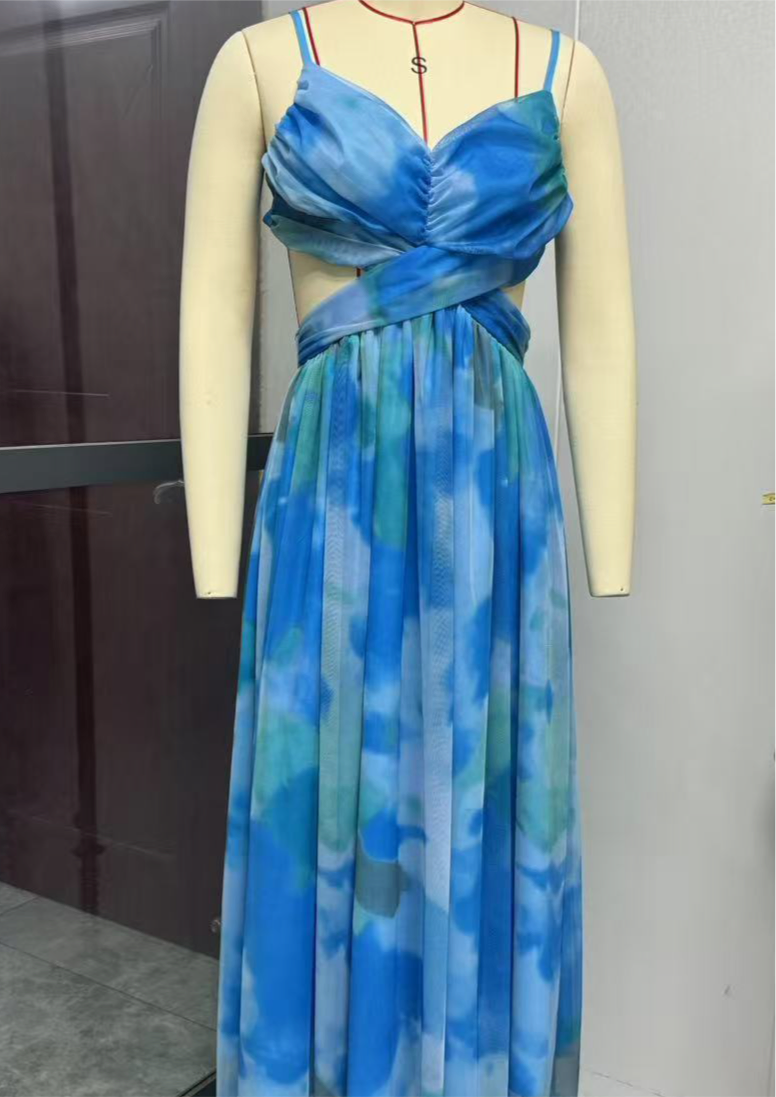 A Mesh Printing Slip Dress Holiday Leisure Party free delivery