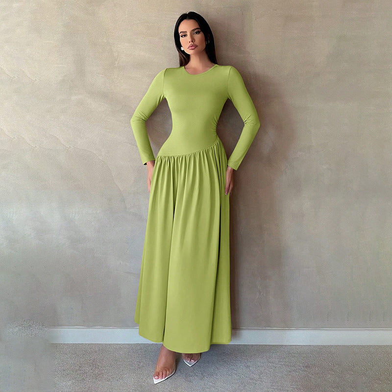 A Base Pleated Solid Color Long Dress free delivery