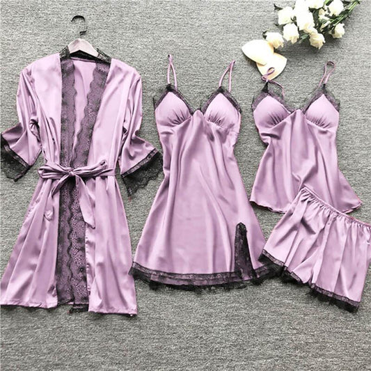 A Women's Suspender Pajamas 4-piece Set With Chest Pad free delivery