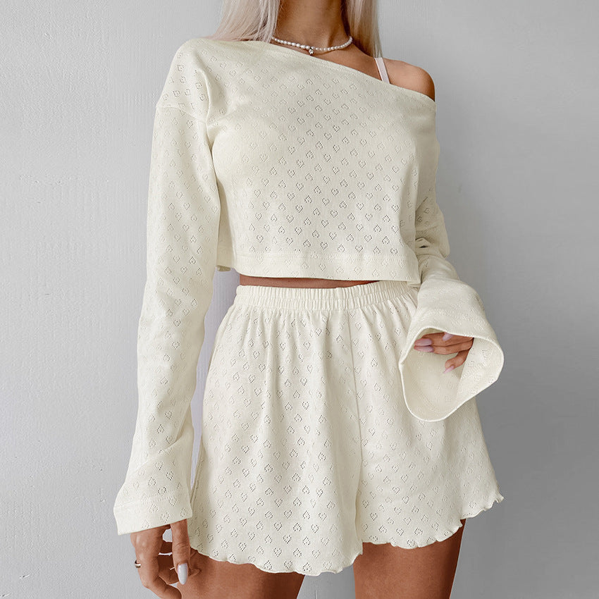 A Comfortable Heart Jacquard Breathing Pajama Set - Long Sleeping Shorts Suit with Free Delivery