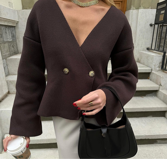 A Solid Color Long Sleeve Knitted Cardigan Sweater Top free delivery