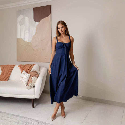 A Sexy Backless Sleeveless Denim Dress free delivery