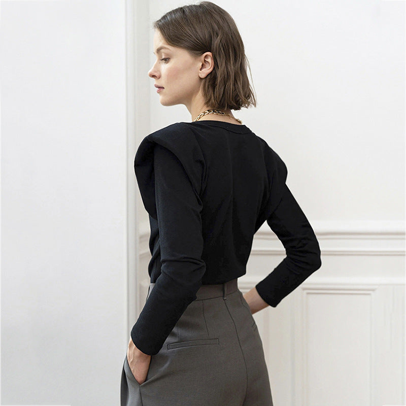 Shoulder pad high waist long sleeve top
