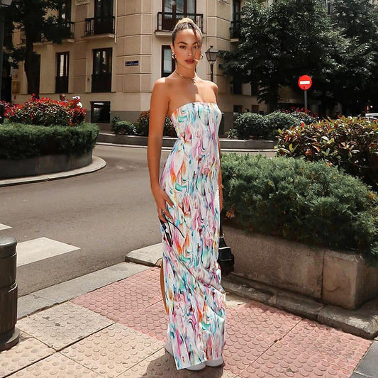 A Women's Fashion Tube Top Printing Dress free delivery