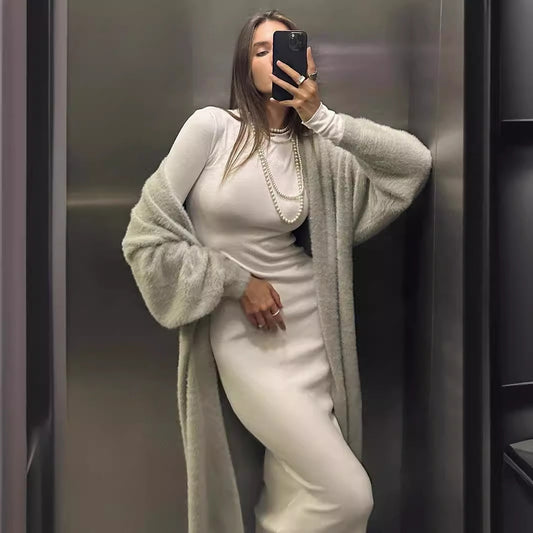 A Sweater Suit Women's Loose Lengthened Cardigan Split Dress free delivery