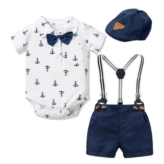 Baby Boy Gentleman Clothes Printed Triangle Romper free delivery