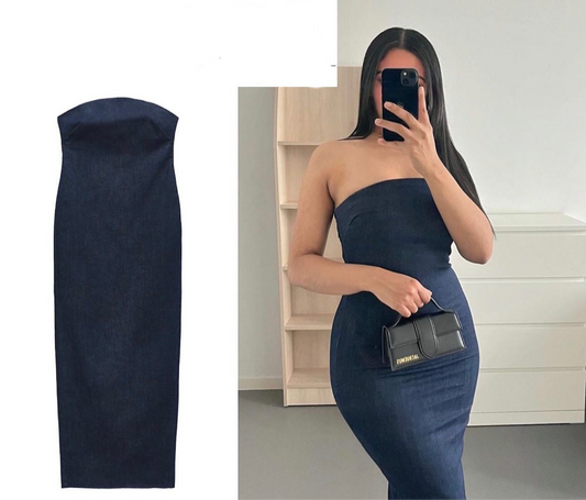 Back Zip Denim Wrap Dress free delivery