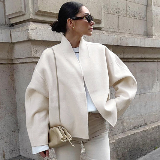 A Women's Fashion Spliced Warm Woolen Coat free delivery