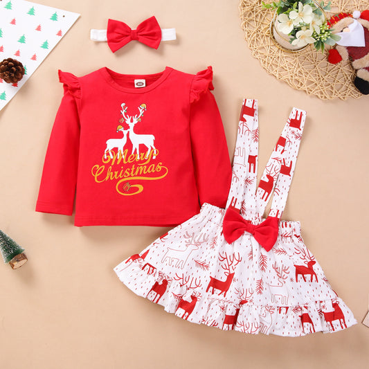 Elk Flying Sleeve Romper Suspender Dress free delivery