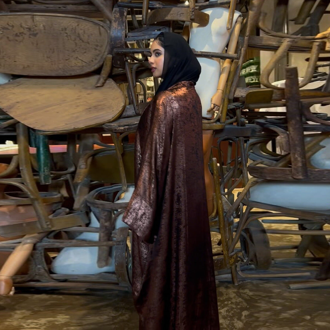 A Muslim Fashion Bronzing Robe Abaya Outer Wear free delivery