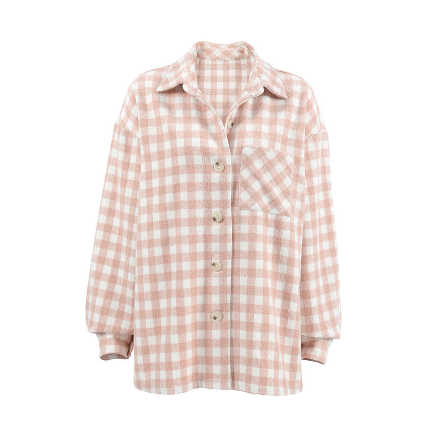 A Fashion Simple Plaid Coat Niche Loose free delivery