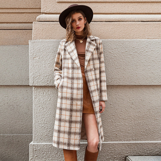 A Ladies Tie-up Checked Atmospheric Woolen Jacket free delivery