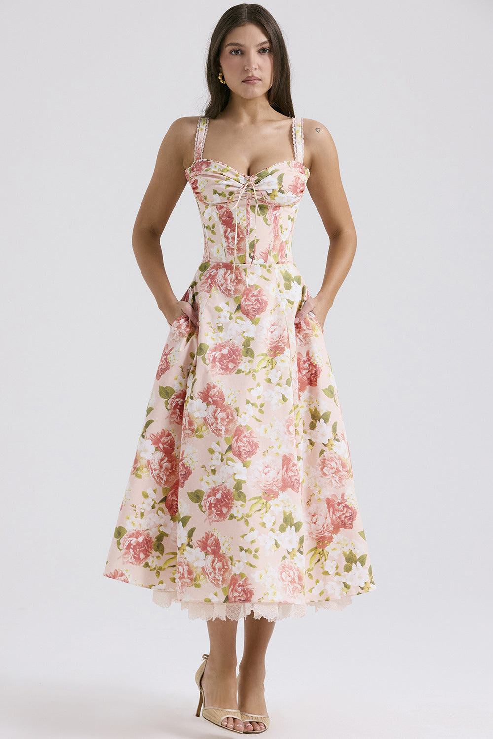 A Floral Series French Strap Gentle Dress free delivery