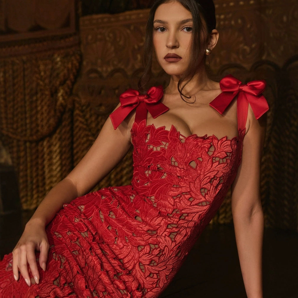 A Bow Tie Vacation Dress with Lining- Elegant Summer Dress