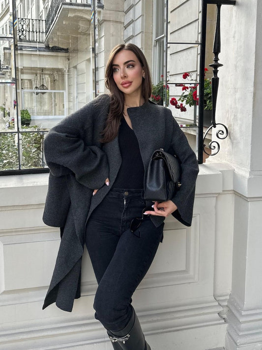 A Solid Knitted Cardigan With Asymmetrical Scarf Design Fashion Short Coat Women Overcoat Jacket Winter free delivery