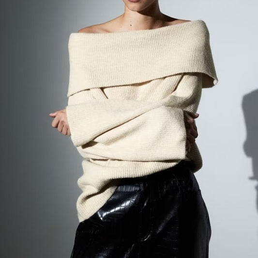 A Women's Simple Graceful Off-shoulder Long Sleeve Sweater Top free delivery