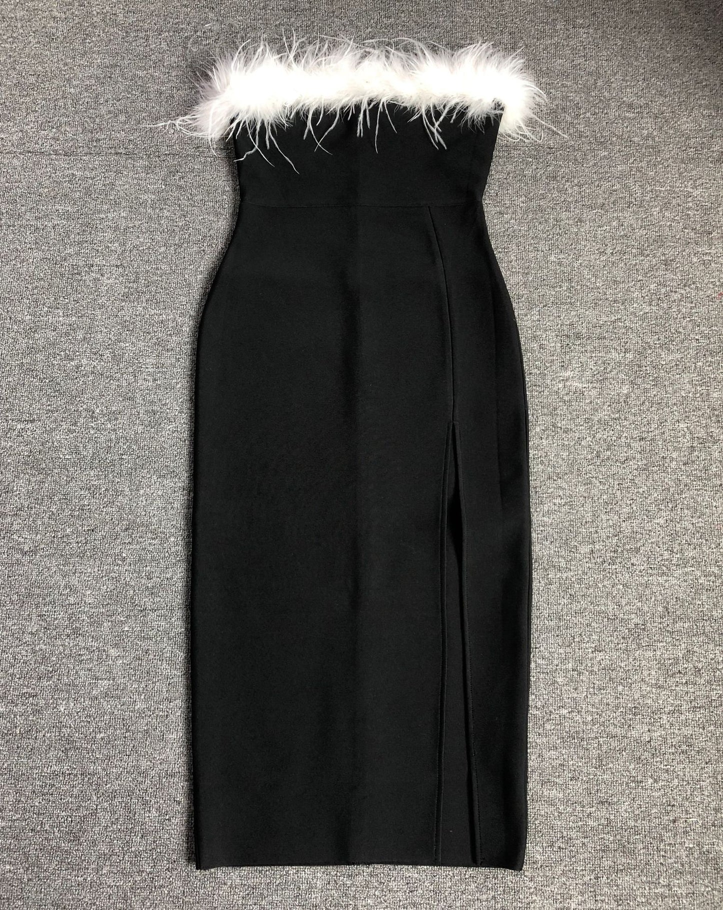 A European And American Off-shoulder Contrast Color Ostrich Hair Tube Top High Slit Bandage One-piece Dress free delivery