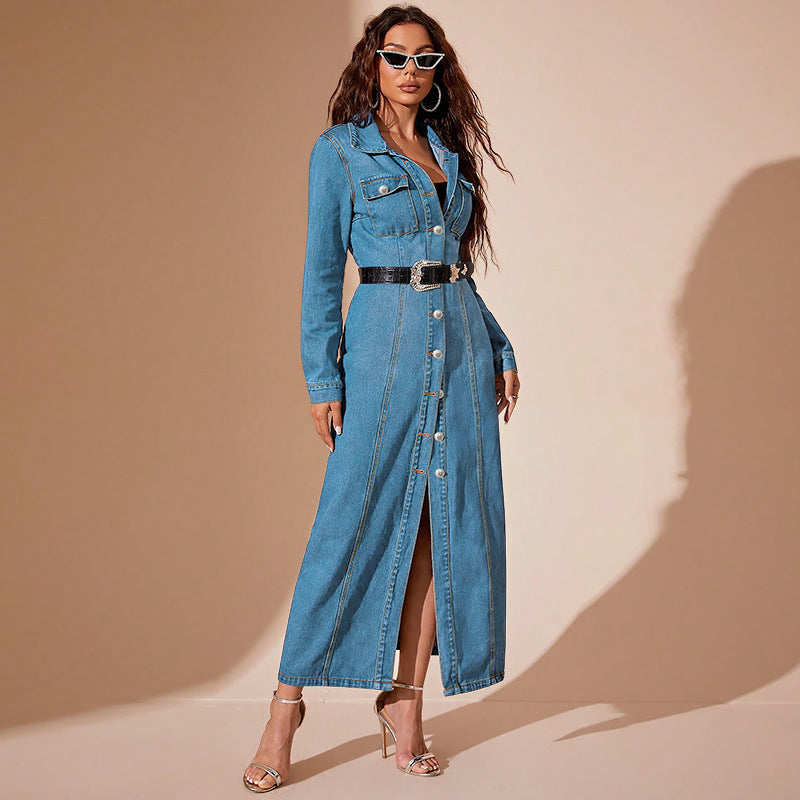 A Denim Button Cardigan Jacket Dress - Women's Versatile Fashion with Free Delivery