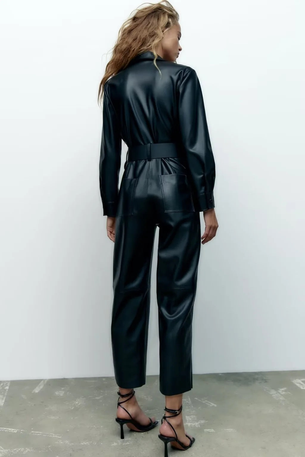 A Faux Leather Belt Decorative Jumpsuit free delivery