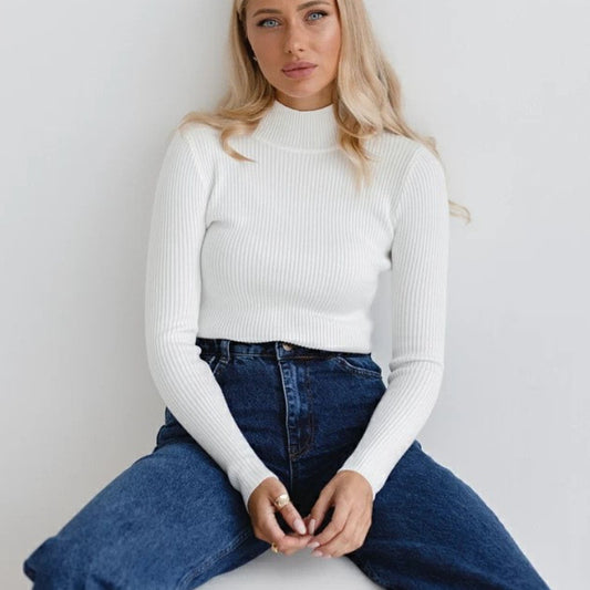 A Women's Fashion Simple Pure Color Half Collar Sweater free delivery