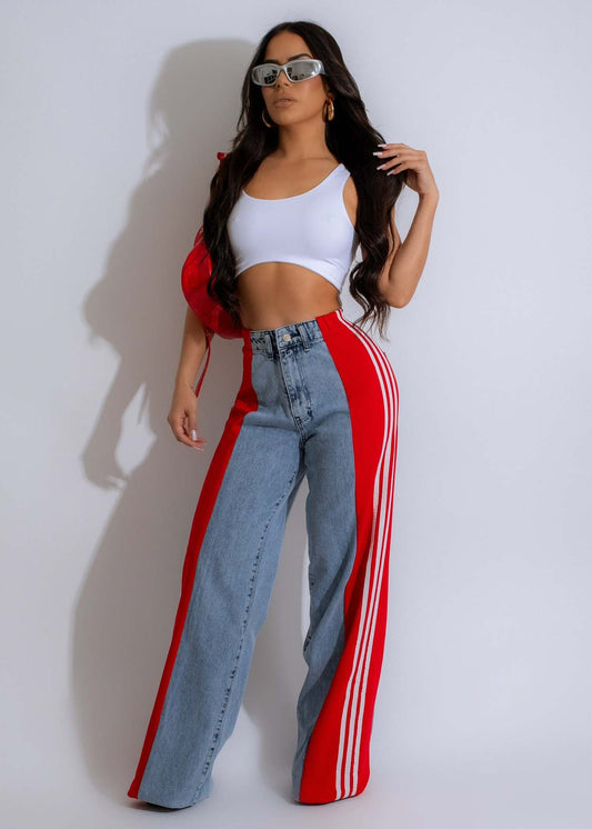 A Wide-leg patchwork denim trousers casual 2024 style free delivery