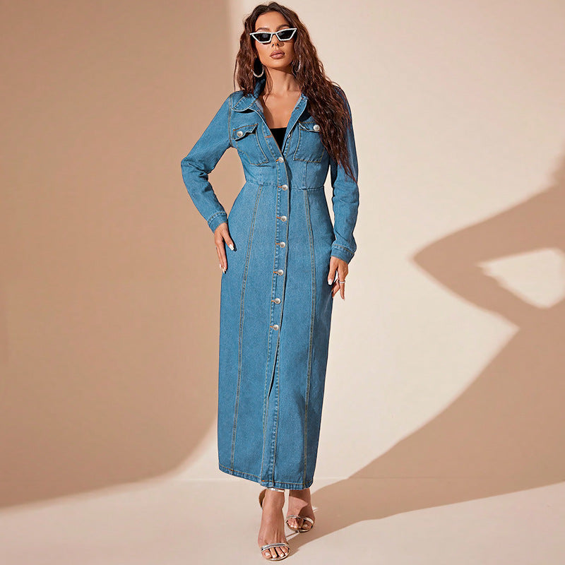 A Denim Button Cardigan Jacket Dress - Women's Versatile Fashion with Free Delivery