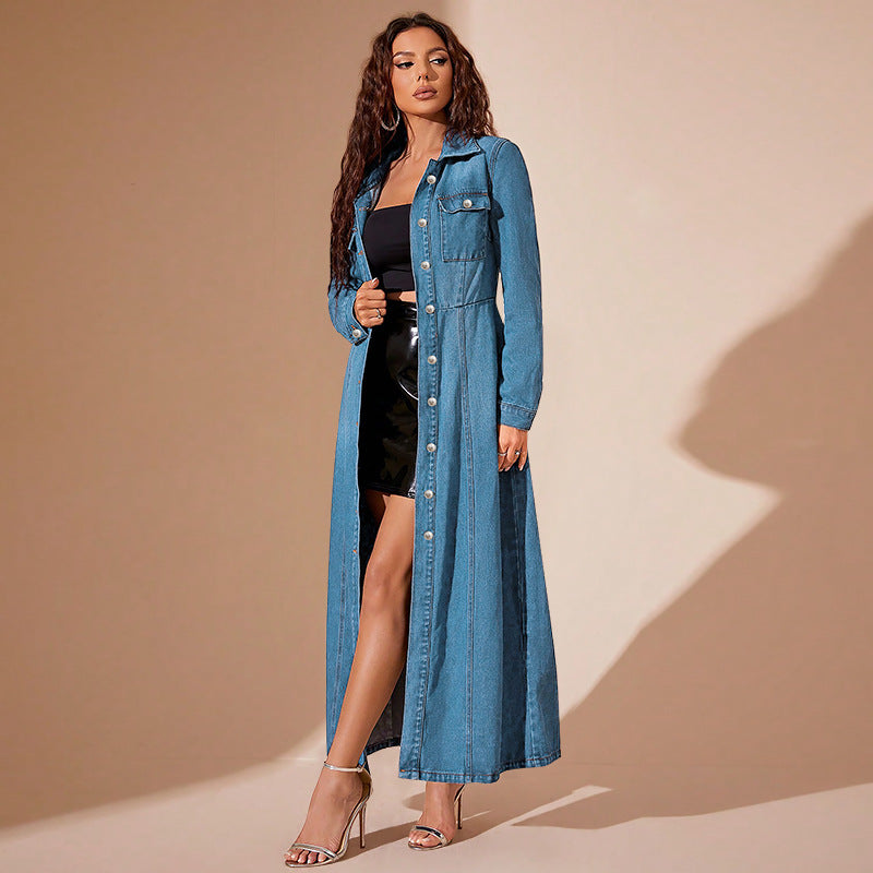 A Denim Button Cardigan Jacket Dress - Women's Versatile Fashion with Free Delivery