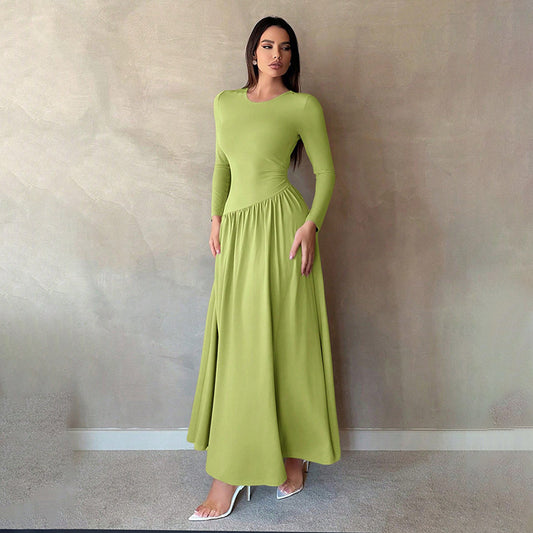 A Base Pleated Solid Color Long Dress free delivery