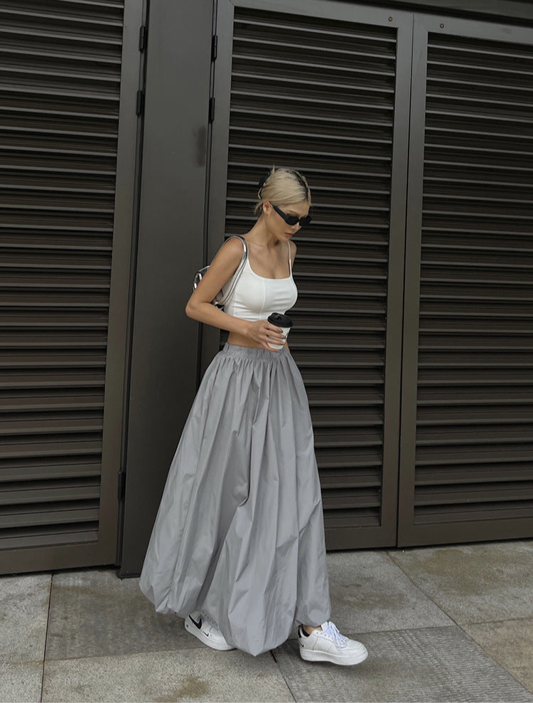 A High Elastic Waist Casual Loose Temperament A- Line Skirt free delivery