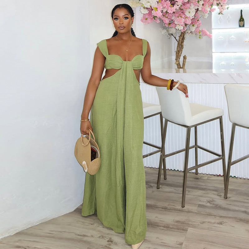 A European And American Leisure Tied Spaghetti-strap Trendy Jumpsuit free delivery
