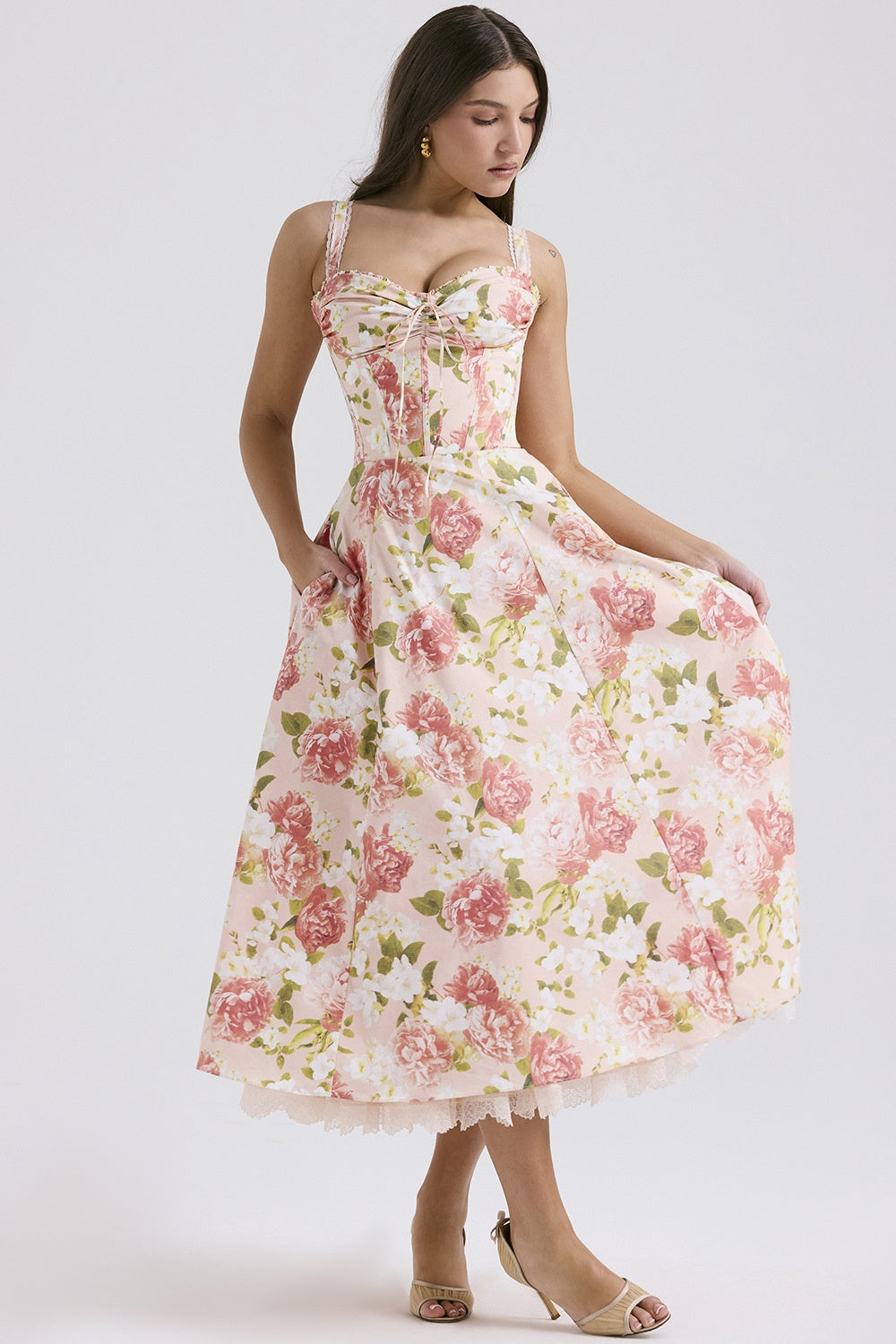 A Floral Series French Strap Gentle Dress free delivery