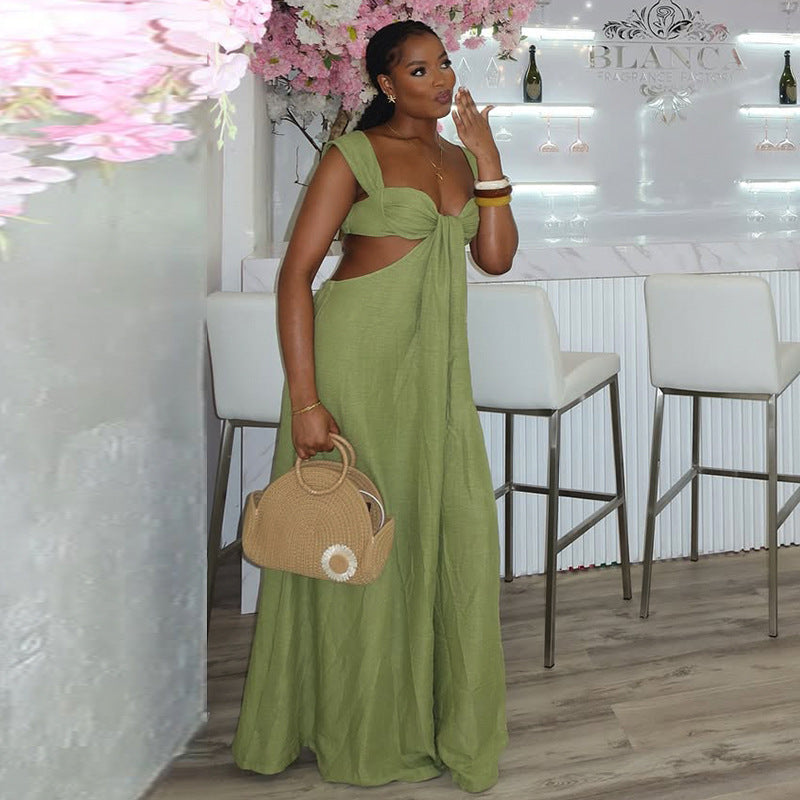 A European And American Leisure Tied Spaghetti-strap Trendy Jumpsuit free delivery