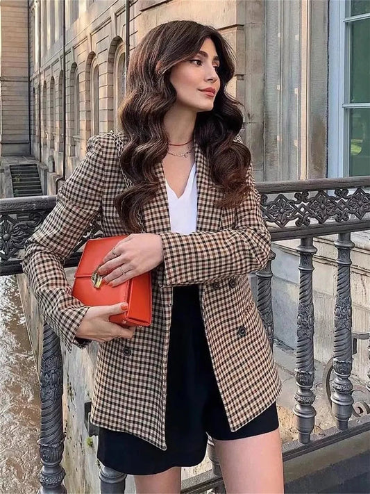 A Women's Long-sleeved Plaid Slim Fit Top free delivery