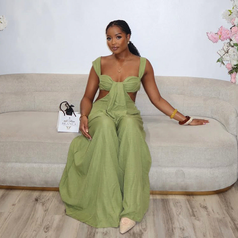 A European And American Leisure Tied Spaghetti-strap Trendy Jumpsuit free delivery