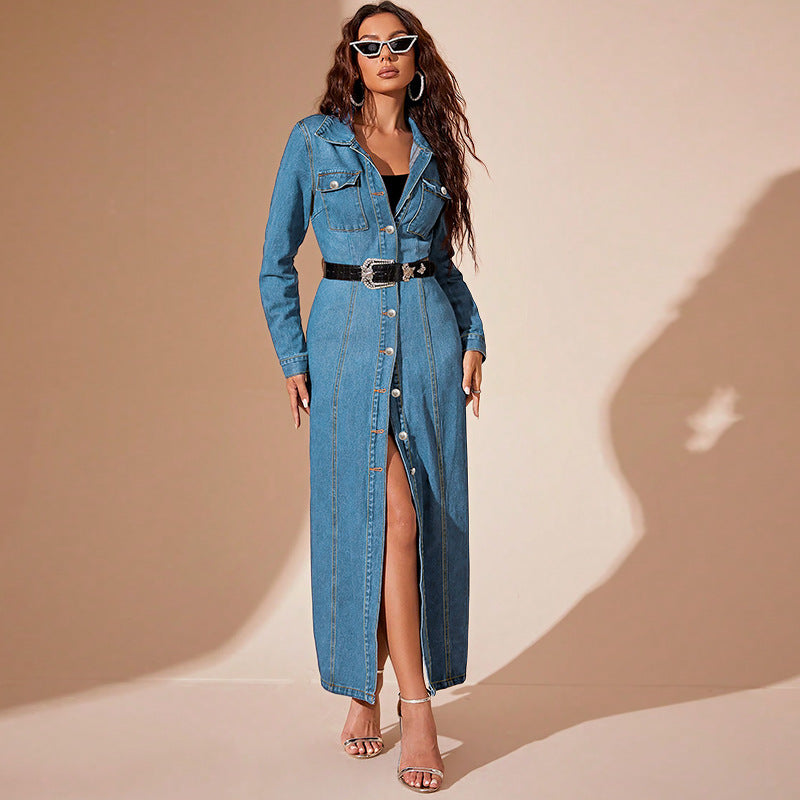 A Denim Button Cardigan Jacket Dress - Women's Versatile Fashion with Free Delivery