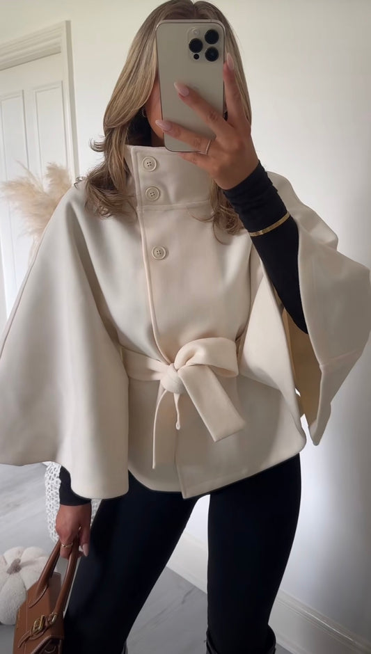 A Winter High Neck Batwing Sleeve Coat With Belt Fashion Loose Elegant Button Top Trench Coat For Women Clothing free delivery