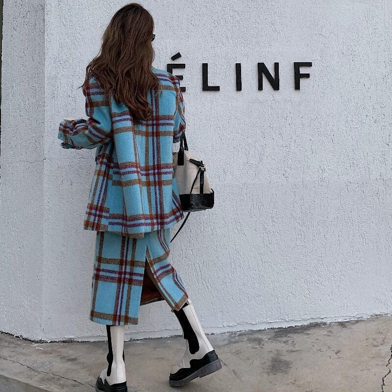 A 1 Winter Woolen New Skirt Plaid Suit free delivery